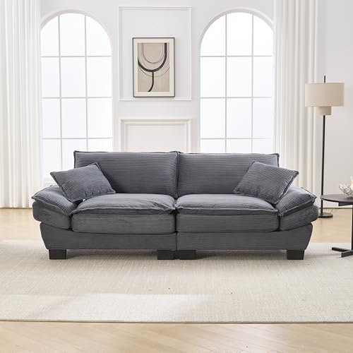 AUKWIK Modernes 2 Sitzer Sofa Doppelsofa, Kleines Stoffcouch mit Armlehne, Ecksofa Couch Loungesofa mit 2 Kissen für Wohnzimmer/Wohnung/Büro, Dunkelgrau