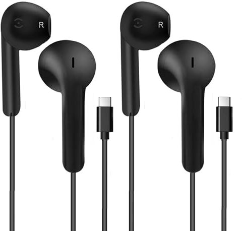 2 Pack USB C In Ear Earbuds, Wired Earphones for Apple iPhone 16/15 Series, Samsung Galaxy S23/S22/S21/S20/Ultra, Note 10/20, iPad - Hi-Fi Stereo Type C Headphones for Music and Calls (Black)