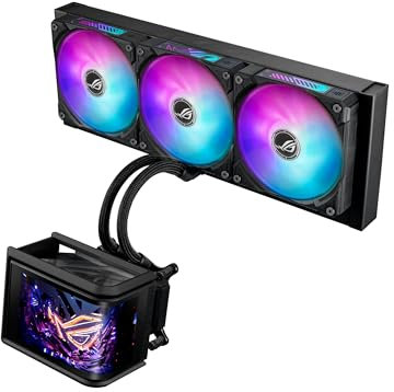 ASUS ROG RYUO IV SLC 360 ARGB, Dissipatore a Liquido con Schermo Curvo 2K AMOLED da 6,67 per Effetti 3D, Tubi da 200mm, Ventole ARGB, Compatibile con Intel LGA 1851 e 1700 e AMD AM5 e AM4, Nero