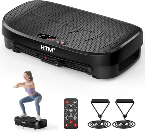 HTM Plataforma Vibratoria Curva para Fitness, Tabla Vibratoria De Cuerpo Completo con Motor De 150W Y Bandas De Resistencia, Capacidad De Carga De 330 Libras, 120 Niveles De Velocidad