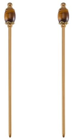 PH PandaHall 2Pcs Natural Tiger Eye Hair Sticks Hair Chopsticks for Women | Embedded Natural Tiger Eye Ornament, Glossy Brass Shaft, 15cm Length, for Updos, Ponytails, Bun Hairstyles