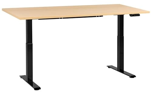 Beliani Electric Adjustable Standing Desk Modern Square Feet 180 x 72 cm Light Brown Top and Black Base Destines