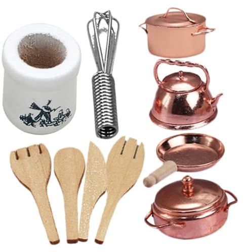 Toddmomy Miniatur Küchenspielset Teilig Spielküche Zubehör Miniatur Töpfe und Pfannen Puppenhaus Dekoration Realistische Kochgeschirr Modelle für Kleinkinder und Puppenhaus