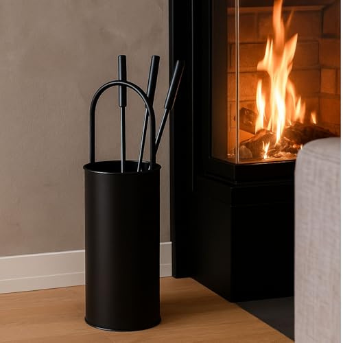Kaminbesteck Schwarz Kamingarnitur Ofenbesteck Reinigungsset Modern Metall