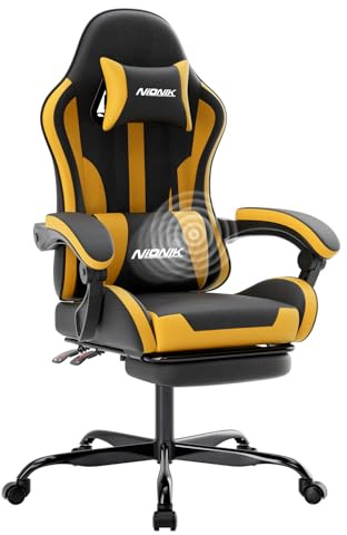 NIONIK Ergonomischer Gaming-Stuhl mit Fußstütze, Racing Gaming Chair | Gaming Stuhl Verstellbarer, Computerstuhl Höhenverstellbar Lendenwirbelstütze für Homeoffice und Gaming