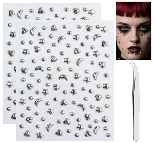 YUPZAR 220 StückLippenstecker, Fake-Nasenstecker, Augenbrauenstecker, nicht durchdringender Nasenstecker zum Aufkleben auf fake piercing accessoires fake septum fake bauchnabel piercing