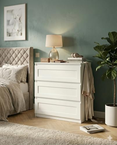 Amveya 70 cm breite Kommode mit 3 Schubladen Weißer Schrank & Nachtschrank für Schlafzimmer, Flur und Wohnzimmer