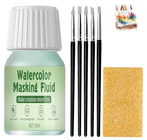 Smdrafy 30ml Masking Fluide pour Aquarelle, Liquide de Masquage | Gomme de Masquage Aquarelles, Lignes Précises aux Contours Nets, Ruban de Masquage Liquide, pour Bords Précis