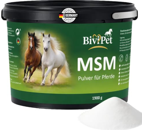 BiviPet MSM Pulver für Pferde – 1,9 kg | 100% reines MSM ohne Zusätze | Für Gelenke, Beweglichkeit, Sehnen & Hufe | Eimer mit Henkel inkl. Dosierlöffel | Made in Germany