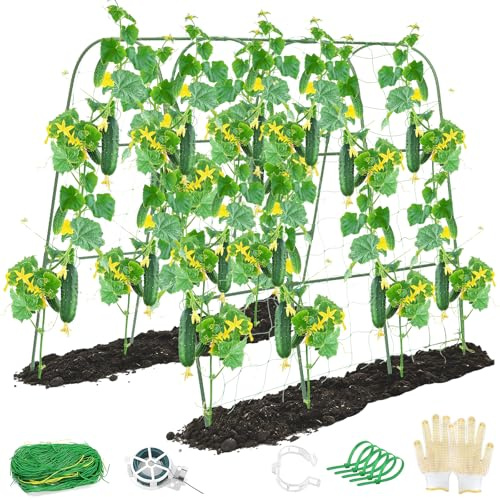 G-LEAF Gurkenrankgerüst 120x120cm - Stabiles Rankgitter für Tomaten & Kletterpflanzen, inkl. Netz, Clips, Binder & Handschuhe - Wetterfeste Kletterhilfe für Garten & Hochbeet