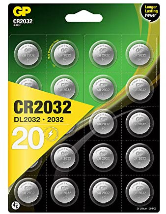 GP CR2032 - Pile a bottone al litio da 3 V, batterie a bottone CR 2032 / DL2032, tensione 3 Volt (20 pezzi in confezione da 4 batterie rimovibili singolarmente)