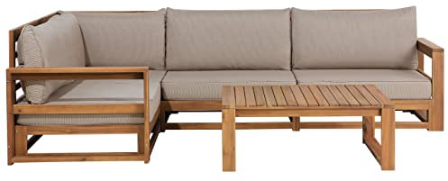 Loungeset Ecksofa mit Couchtisch Akazienholz Hellbraun Auflagen grau Taupe Timor
