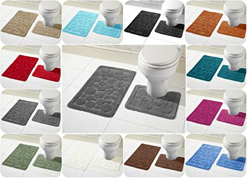 Voice7 Luxury 2 Piece Cali Circles Bath and Pedestal Mat Set - Non Slip Rubber Backing & Comfortable - Choose from 15 Stunning Colors (Grey, UK Size)