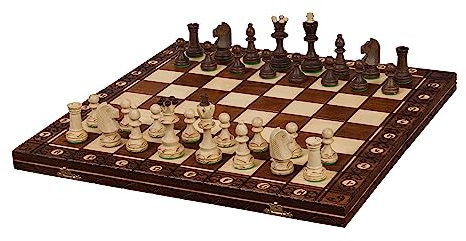 Sunrise Chess | Schach Senator | Elegant | Handgebrannte Holzfiguren | Handbemaltes Schachbrett | Sorgfältig gemahlen | Optimal ausbalanciert | Kassette mit Einsatz