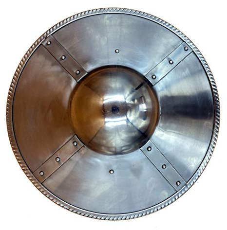 AnNafi Wikinger Ritter Kampf bereit Schild | Erwachsene Buckler Shields Echte Mittelalterliche Rüstung Tod Eisen Bogenschützen-Schilde LARP Re-Enactment Mount Riveting 14 Gauge Stahl mit Holzgriff