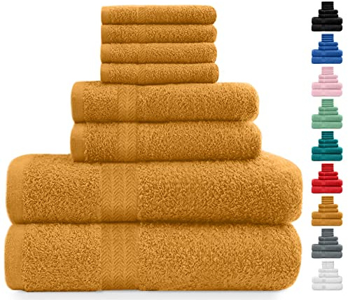 Midland Bedding 8 Piece Bale Towel Set, Cotton Towels Set - 4 Wash Cloths/Face Towels, 2 Bath Towels and 2 Hand Towels for Bathroom. 400 GSM Thread Count (Mustard)