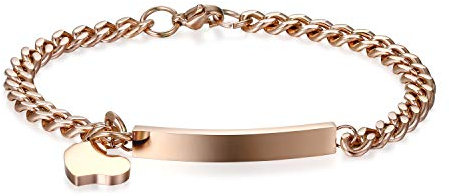 JewelryWe Herz Armband Panzerkette Damen: Edelstahl Rosegold Link Panzerarmband Charmsarmband Verstellbare Armkette Armreif mit Herz Anhänger & Gravurplatte Schmuck Geschenke für Frau Mädchen
