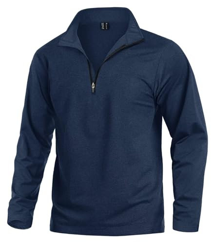 KEFITEVD Fleece Pullover Herren Atmungsaktiv Langarm Trainingsshirt Half Zip Sweatshirt Warm Longsleeve Wandershirt Sport Shirt Herbst Winter Männer Dunkelblau L