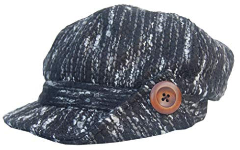Cool4 Bouclé Ballonmütze Salz Pfeffer Muster Bakerboy Mütze Chemo Cap Visor A07 (Schwarz-Grau-Weiß, S/M (56)