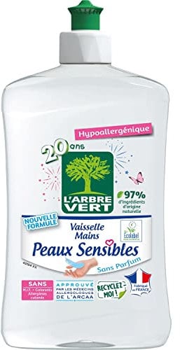 L'Arbre Vert Vaisselle Mains Ecolabel Peaux Sensibles - Hypoallergénique - 97% d'ingrédients d'origine naturelle - 500mL