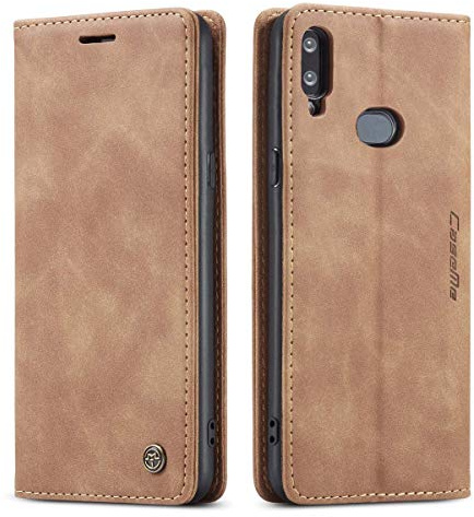 mvced Coque Compatible avec Samsung Galaxy A10S,Anti-Choc Housse en Cuir Premium Flip Case Portefeuille Etui,Marron