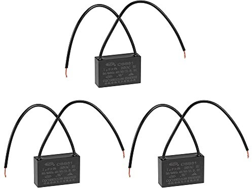 sourcing map Ceiling Fan Capacitor CBB61 1uF 250V AC 2 Wires Metallized Polypropylene Film Capacitor 36x23x12mm for Electric Fan Pump Motor Generator 3Pcs