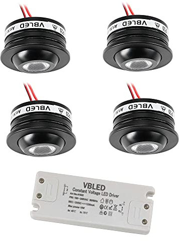 VBLED© 4er Set LED Einbaustrahler Dimmbar Ultra flach 3W 3000K 12VDC Schwenkbar schwarz Decken Spot warmweiß mit LED Trafo