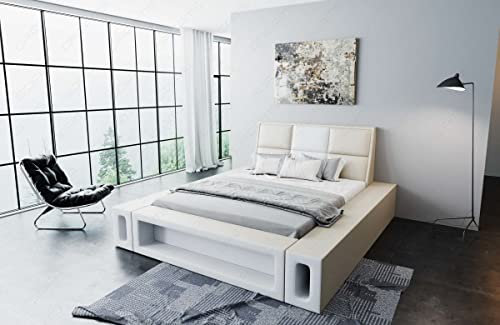 Sofa Dreams Boxspringbett Venosa Leder mit LED Licht Podest Hotelmatratze Lederbett in 140x200 160x200 180x200 200x200 200x220 (160 x 200 cm, Beige-Weiß)