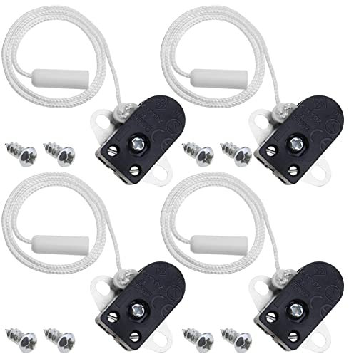 The Lord of the Tools 4 Pieces Pull Chain Switch in Black 2A 250V Side Action Mini Pull Cord Switches in Metal Plastic with 8 Pieces Screws Length 28cm with CE Certification
