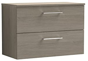 nuie ARN2526W Arno Modern Bathroom Wall Hung 2 Drawer Vanity Unit with Colour Worktop, 800mm, Matt Electric Blue