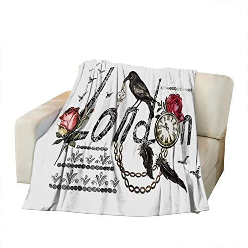 Kuscheldecke 130x150 London, 3D Gedruckte Flanell Fleecedecke London Weiche und Warme Wohndecke, Decke als Sofadecke, Tagesdecke Wolldecke für Kinder Erwachsene