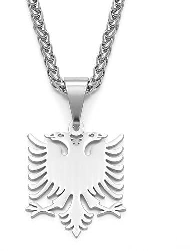 YZyizhen Albanien-Adler-Umriss-Anhänger-Halskette – Country-Symbol-Charm, Ethnischer Stil, Hip-Hop-Kette, Patriotischer, Zierlicher Schmuck, Damen Herren Mädchen, Unisex-Geschenke,Weiß,Einheitsgröße