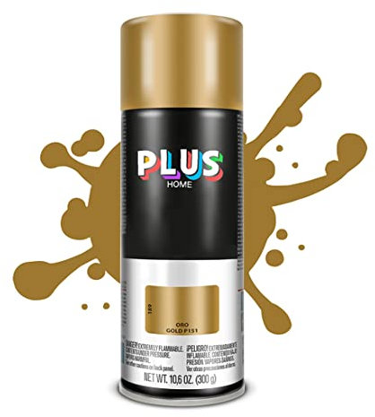 PLUS HOME Pintura Spray 520cc para pintar todo tipo de super cies: madera, metal, cartón, tela, piedra, bra de vidrio, plásticos rígidos, etc para bricolaje y DIY.Oro (Ral:P151)(Paquete de 1)