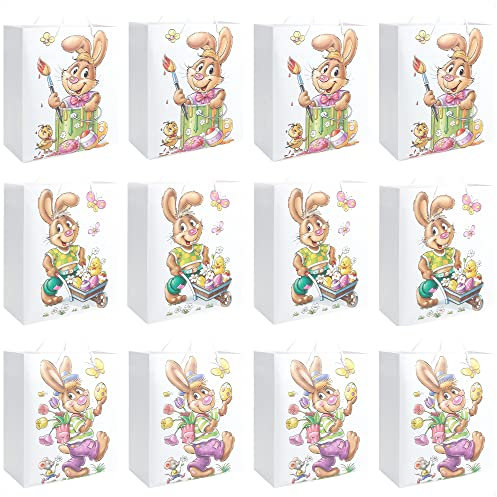 com-four® 12x Ostertasche mit Motiv - Papierbeutel zum Befüllen - Ostertüte für Geschenke und Ostereier - Geschenktasche aus Papier mit Tragekordel im Osterdesign (12 Stück - groß - Hasen)