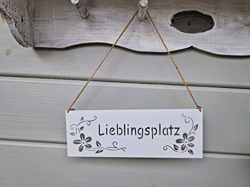 Arinosa Metallschild Lieblingsplatz Eisen Weiss zum Hängen 9x25cm +17cm Kordel
