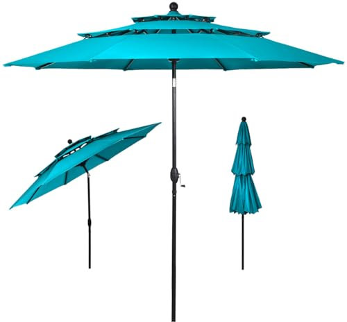 RELAX4LIFE Sonnenschirm Balkon, Ø 300 cm, Sonnenschutz UV-Schutz, Balkonschirm knickbar, Gartenschirm mit Kurbel, für Garten, Terrasse, ohne Ständer (Blau)
