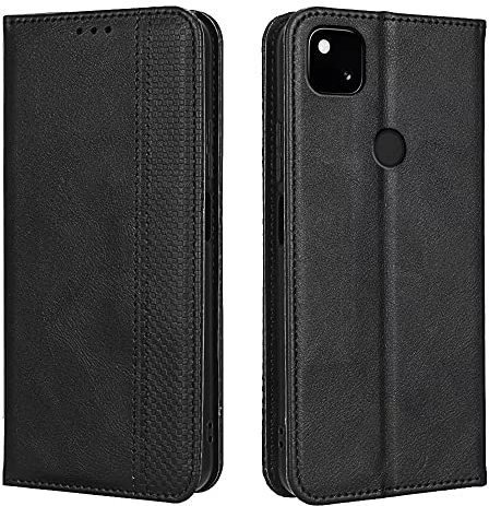 EASSGU Handyhülle für Google Pixel 4a (4G) (5.81 Inches) Flip Folio PU Leder Magnetschalter Schutzhülle, [3 Kartenfach] [1 Wallet] Stand Case - Schwarz
