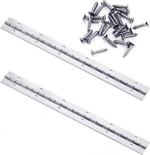 Piano Band Stainless Steel, Pack of 2 Piano Hinge Bar Hinge with 24 Screws for Pianos, Cabinet Doors, Boat Cabinets Storage Box, 300 x 30 x 1.0 mm