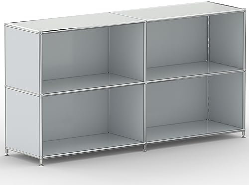 SYSTEM8X Regal 04106 Lichtgrau 152x40x80cm - Modernes Chrom Design mit 4 offenen Fächern, Stellfüße - Für Wohnzimmer, Büro, Praxis