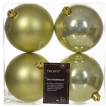 Kaemingk Weihnachtskugeln Kunststoff 10cm 4 Stück - klassisch & bruchsicher - Christbaumkugeln Weihnachtsbaumkugeln für Weihnachten - Christbaumschmuck & Weihnachtsbaumschmuck - Pistaziengrün