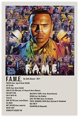 Chris Brown F.A.M.E.music Album Cover Schlafsaal Schlafzimmer Wandkunst Deco Poster Leinwand Poster Wandkunst Dekor Druck Bild Gemälde für Wohnzimmer Schlafzimmer Dekoration ungerahmt 30 x 45 cm