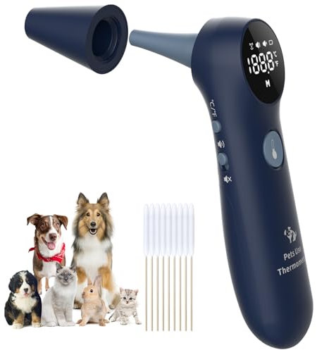 Haustier-Ohr-Thermometer 2023NEW, lange Sonde für Haustier-Ohr-Kanal, ℃/ ℉ umwandeln und Sound-Schalter dedizierte Taste, kostenlose Wattestäbchen zu entfernen Ohrenschmalz, schnell und genau