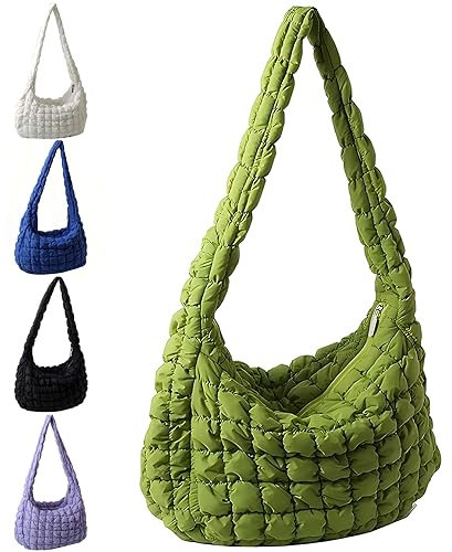 Crossbody Bag Damen Groß, Gesteppte Tasche, Puffer Bag Tote, Bauchtasche Groß, Stepptasche/Umhängetasche, Moderne Taschen Mit Breitem Schultergurt (Grün)