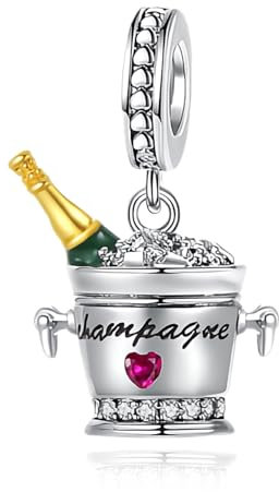 Amuefer Champagne Charms für Armbänder 925 Sterling Silber mit Cubic Zirkonia Anhänger für Halsketten Geburtstag Weihnachten Schmuck Geschenke für Frauen