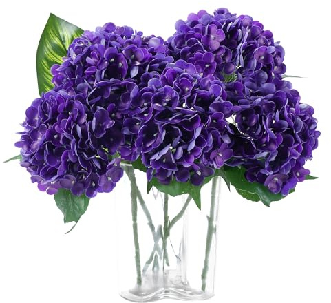 Coferset 5pcs Real Touch Hydrangea Flowers 20 inch Lifelike Artificial Hydrangea Flower for Home Wedding Office Party Living Room Decoration (Purple)
