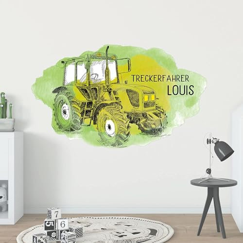 GRAZDesign Trecker Wandtattoo Kinderzimmer Junge Traktor personalisiert mit Namen Wandaufkleber 163x100cm