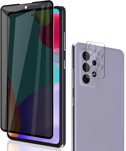 Phlleyaa Schutzfolie für Galaxy A52/ Galaxy A52S für Panzerglas Sichtschutz,Displayschutz 1 Stück mit 1 Stück Kamera Schutzfolie,9H Härte Bläschenfrei Anti-Spy für Galaxy A52 Panzer Schutz Glas