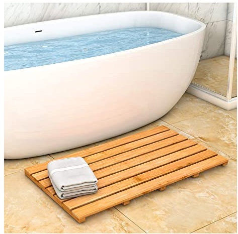 LeGDOr Duschbrett aus Holz, Duschmatte aus Holz, Badematte aus Bambus, Badematte aus Bambus für Badezimmer, Duschmatten aus Holz für den Innen- oder Außenbereich, anpassbar, 60 x 80 cm