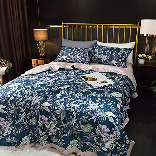 ZURBAQD Atmungsaktive, Bedruckte Bettdecke, Glatt, Weich, Leicht, Kühle Decke, Sommer, für Stuhl, Couch, Camping, Strand, wendbare Seidendecke, A, 200 x 230 cm (78,7 x 90,6 Zoll) Warm as Ever