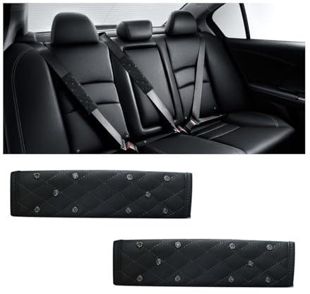 Adunsiaoto 2 Stück Auto-Sicherheitsgurt-Pad, Universelle Leder-Autogurtpolster Für Sicherheitsgurte, Bling Diamond Auto Sicherheitsgurt Schulterprotektor(Schwarz)